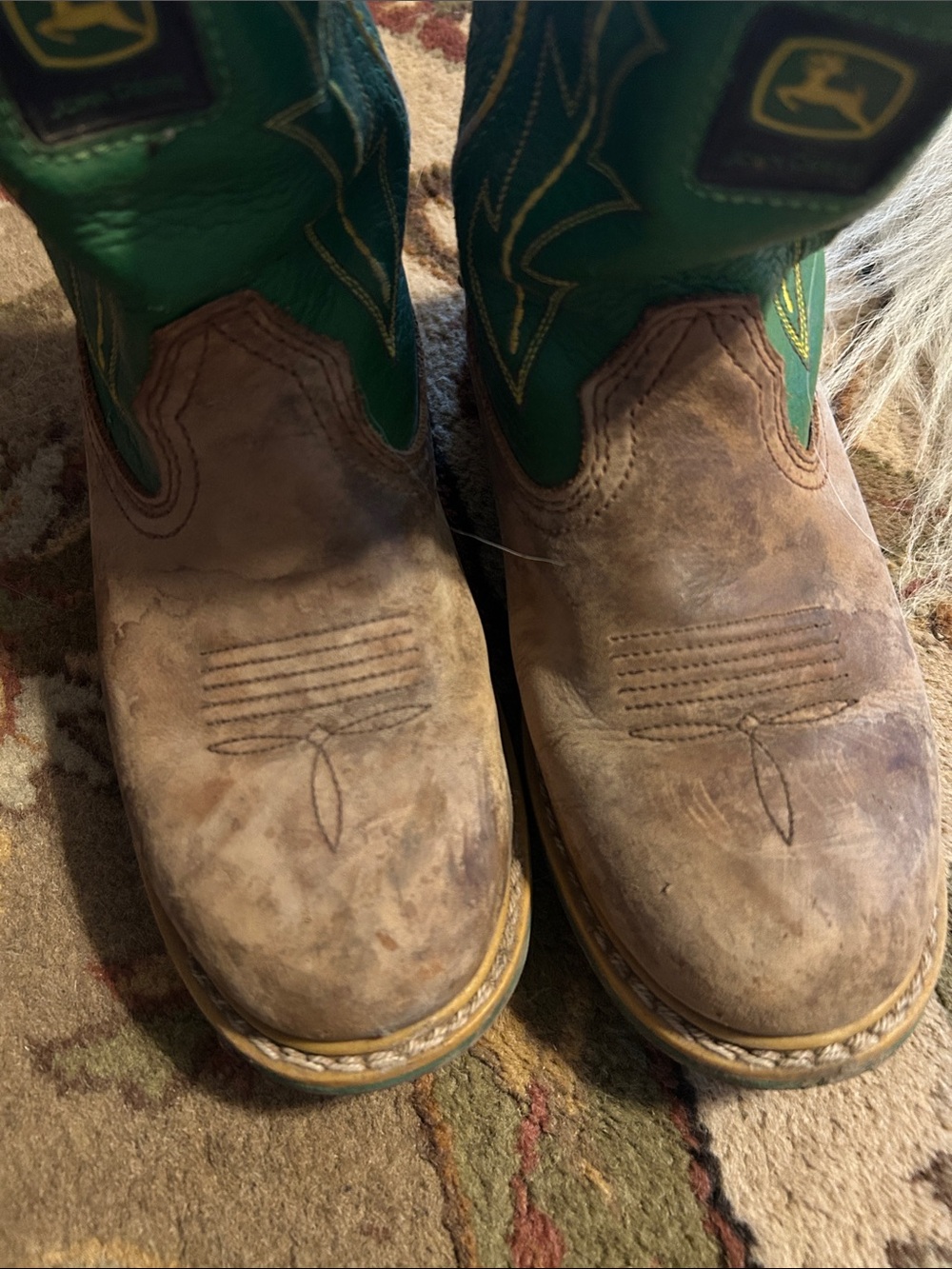 John Deere Green & Brown Leather Western Boots 7.5 women’s youth 6 - Picture 4 of 10